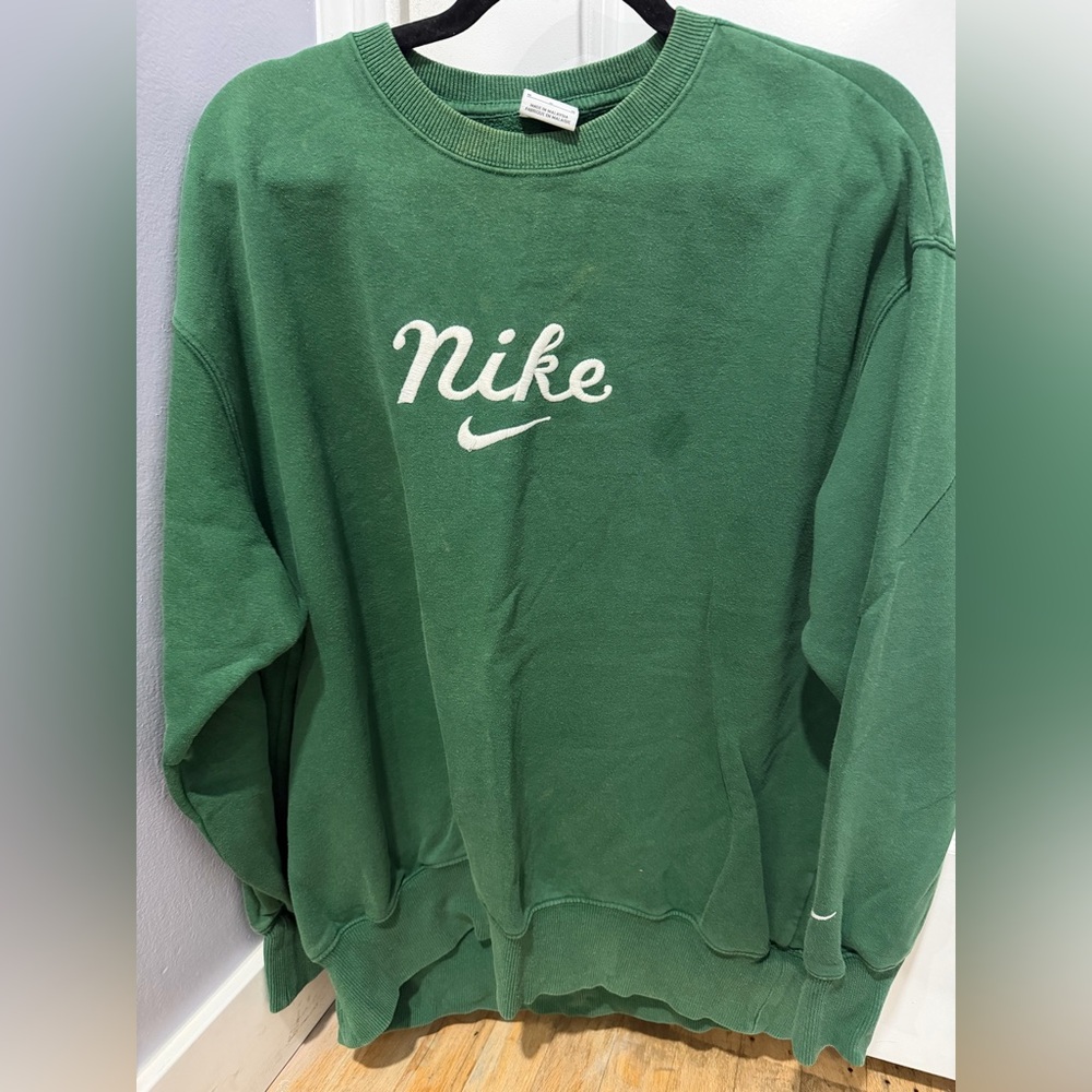 Nike Green Crewneck Sweatshirt with White Script Logo